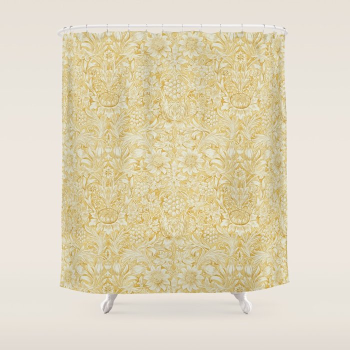 William Morris Sunflower Yellow Camomile Cowslip Vintage Pattern Shower Curtain Gallery Image 1