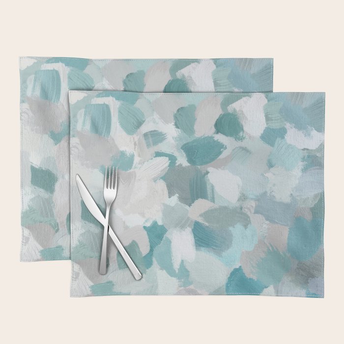 Scattered Seaglass II - Mint Seafoam Green Turquoise Blue Sea Beach Coastal Abstract Ocean Painting Placemat Gallery Image 1