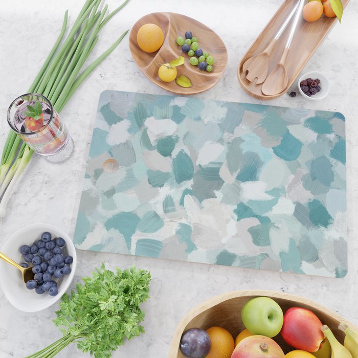 Scattered Seaglass II - Mint Seafoam Green Turquoise Blue Sea Beach Coastal Abstract Ocean Painting Cutting Board Gallery Image 2