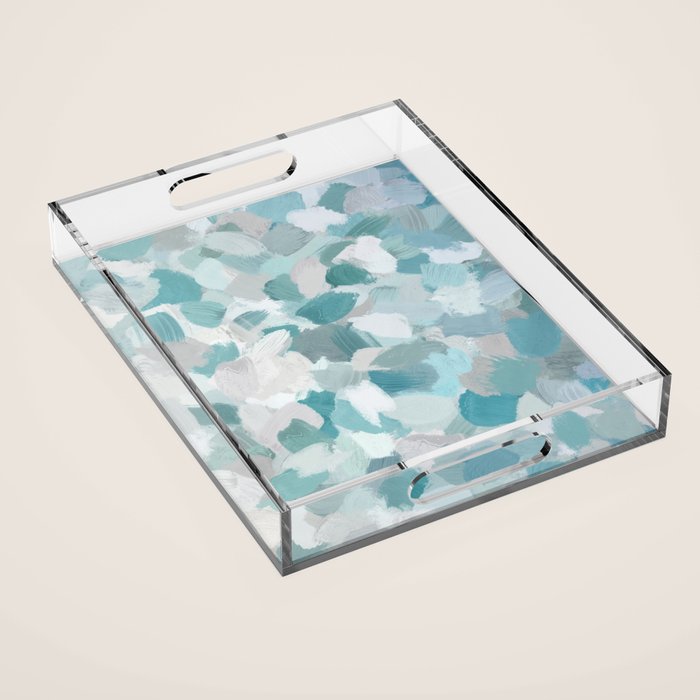 Scattered Seaglass II - Mint Seafoam Green Turquoise Blue Sea Beach Coastal Abstract Ocean Painting Acrylic Tray Gallery Image 1
