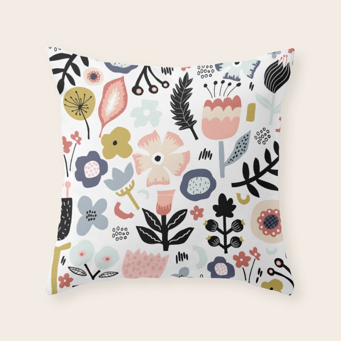 Naive Floral Scandinavian Design Throw Pillow Gallery Image 6