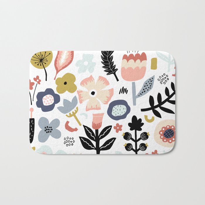 Naive Floral Scandinavian Design Bath Mat Gallery Image 1