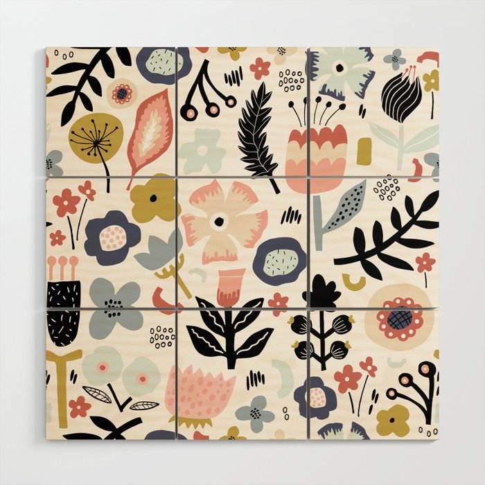 Naive Floral Scandinavian Design Wood Wall Art Gallery Image 1