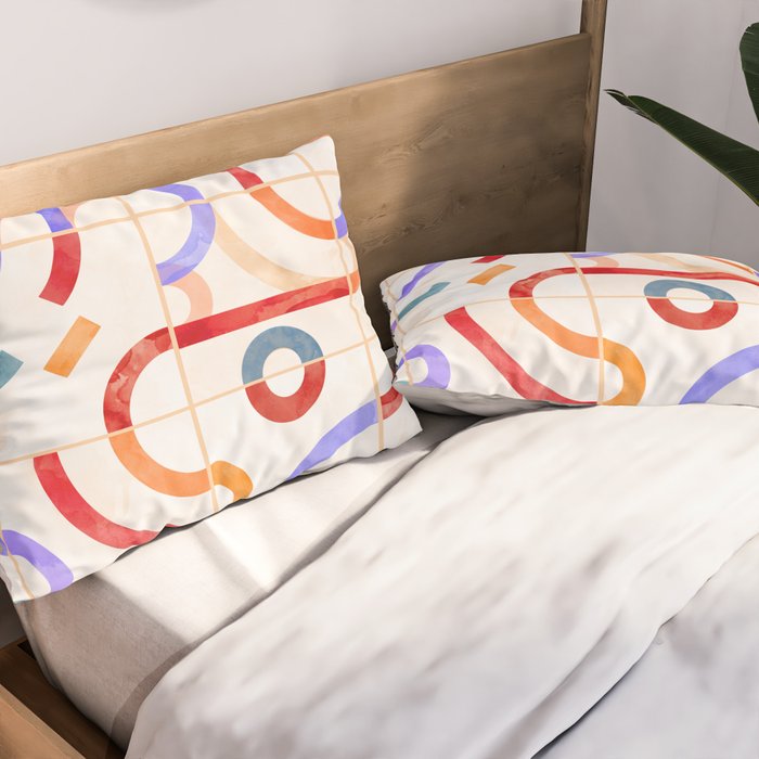 Colorful Curved Path Tiles G Pillow Sham Gallery Image 2