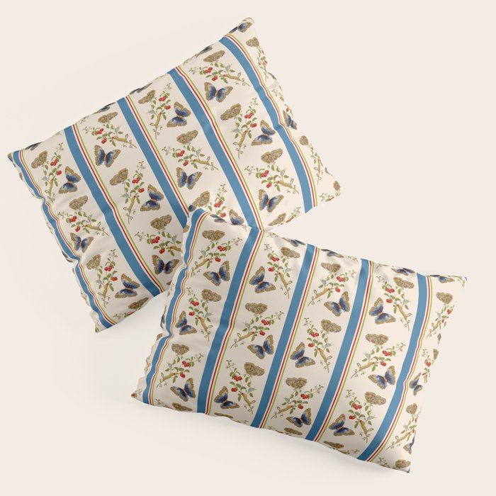 Antique Napoleonic Toile With Stripes And Butterflies Pillow Sham Gallery Image 1