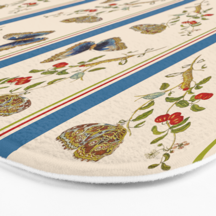 Antique Napoleonic Toile With Stripes And Butterflies Bath Mat Gallery Image 3