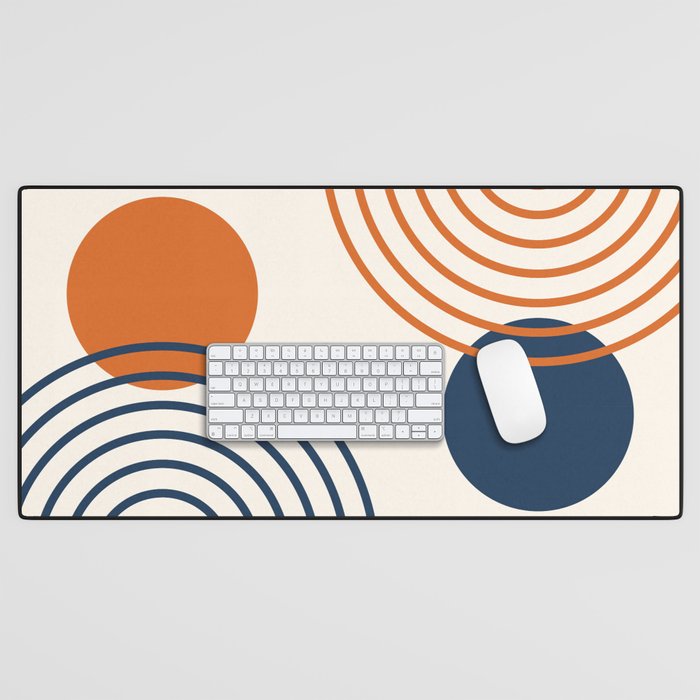 Mid Century Modern Geometric 199 in Navy Blue Orange Desk Mat Gallery Image 1