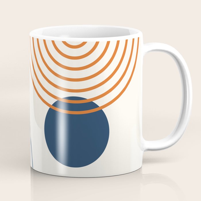 Mid Century Modern Geometric 199 in Navy Blue Orange Coffee Mug Gallery Image 1