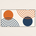 Mid Century Modern Geometric 199 in Navy Blue Orange Desk Mat Gallery Image 3