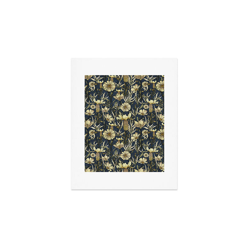 Midnight blue hand-drawn vintage garden  Art Print Gallery Image 1