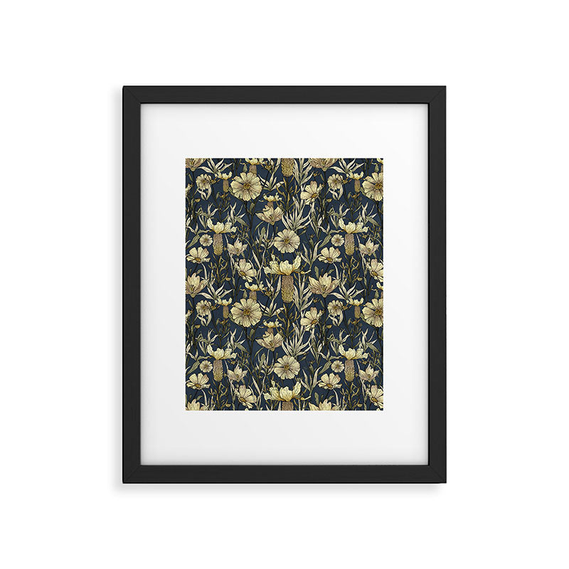Midnight blue hand-drawn vintage garden  Framed Art Print Gallery Image 6