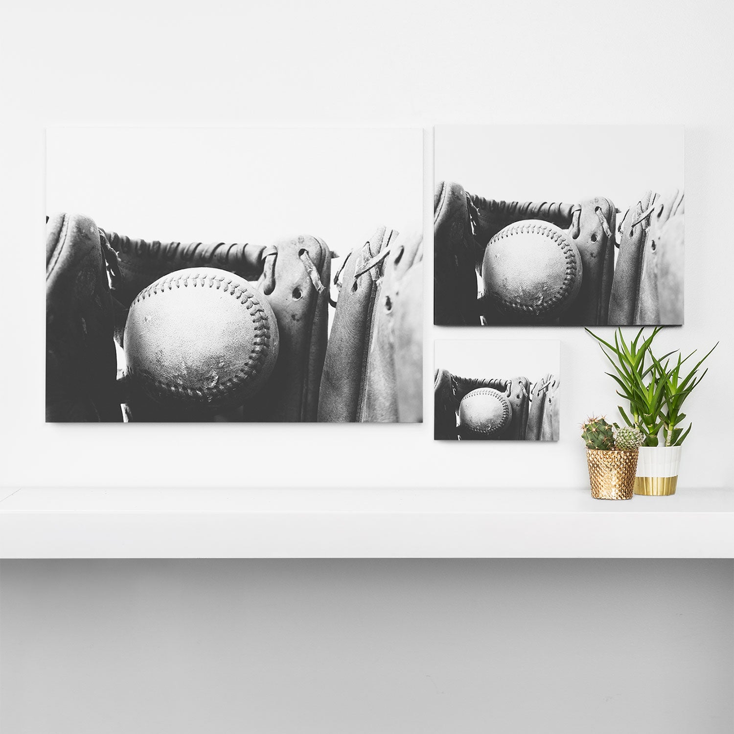 Old retro baseball monochrome ball and glove Canvas Print Gallery Image 3