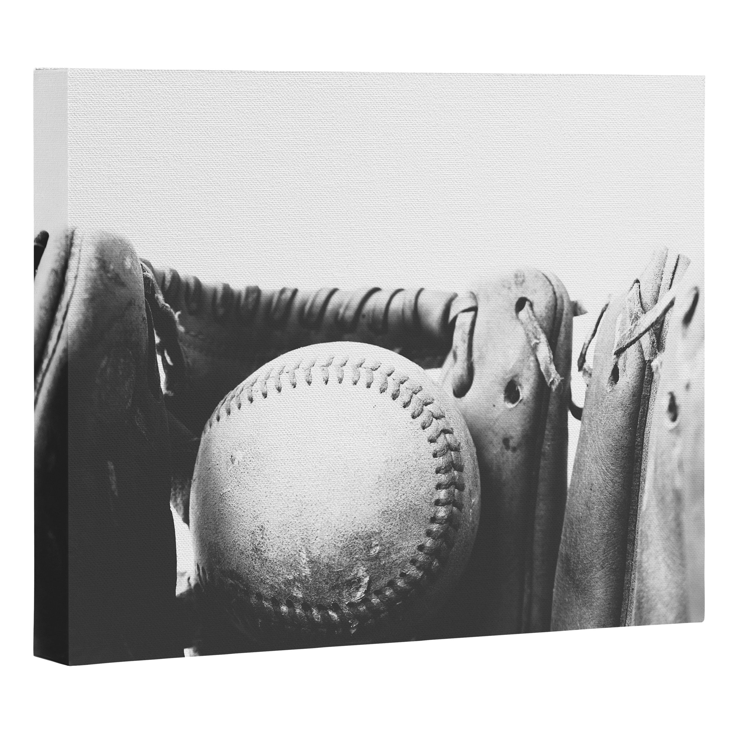 Old retro baseball monochrome ball and glove Canvas Print Gallery Image 3