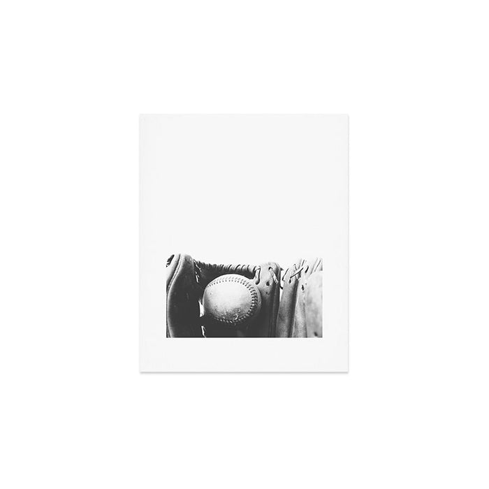 Old retro baseball monochrome ball and glove Art Print Gallery Image 1