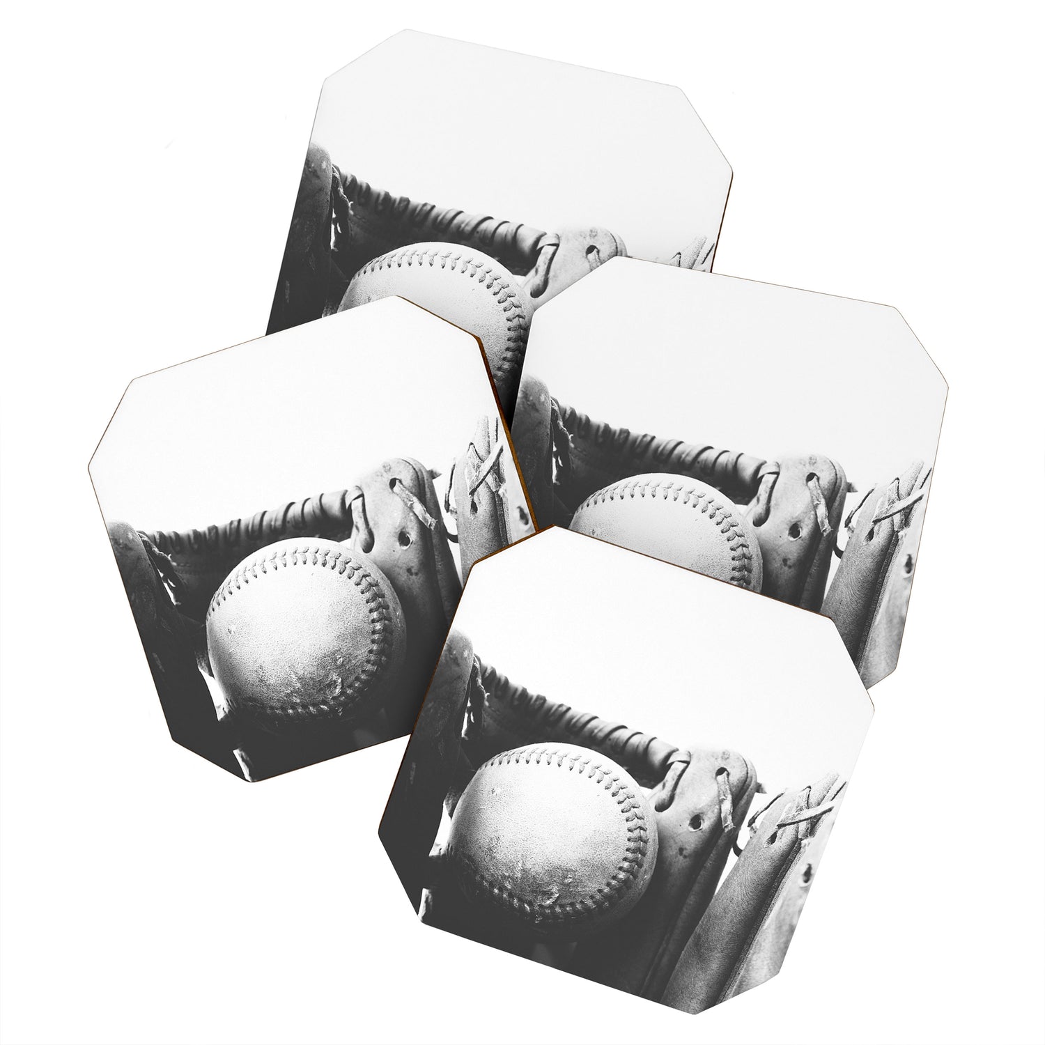 Old retro baseball monochrome ball and glove Coaster Gallery Image 1