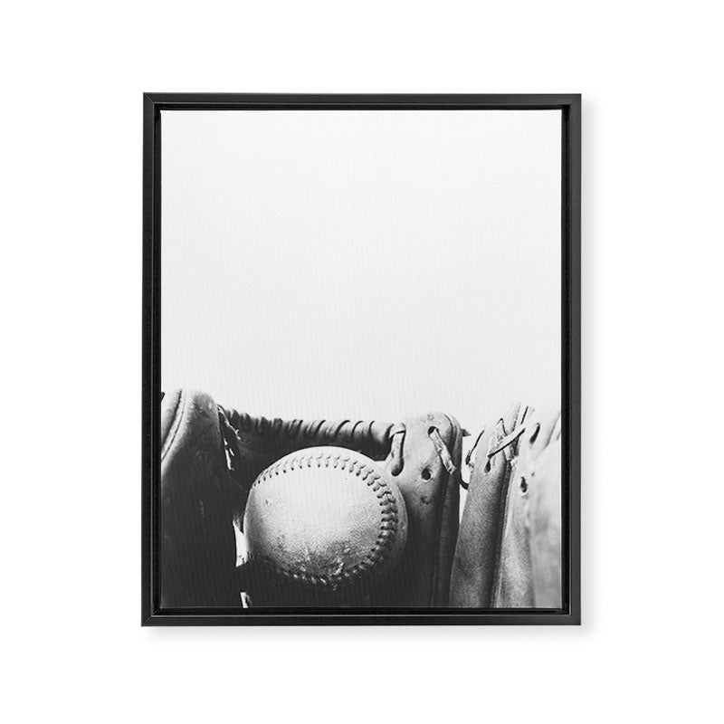 Old retro baseball monochrome ball and glove Framed Canvas Print Gallery Image 6