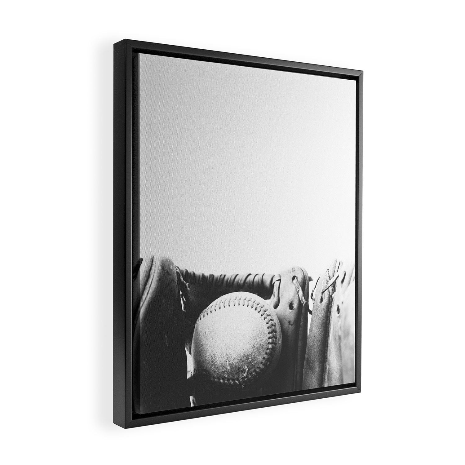 Old retro baseball monochrome ball and glove Framed Canvas Print Gallery Image 2