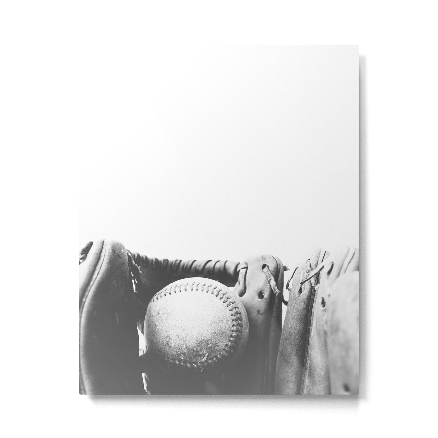 Old retro baseball monochrome ball and glove Metal Print Gallery Image 4