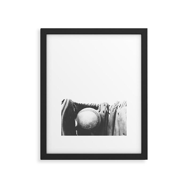 Old retro baseball monochrome ball and glove Framed Art Print Gallery Image 4