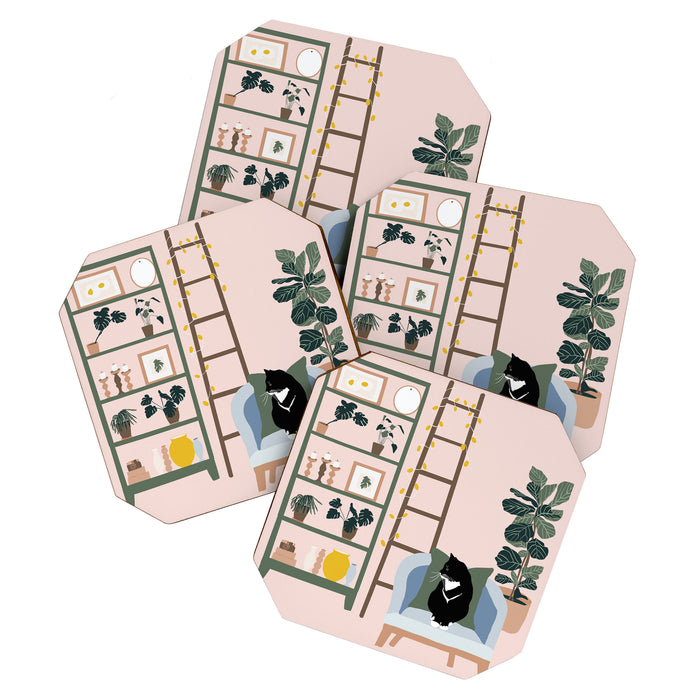 cat chilling out in the living room Coaster Gallery Image 1