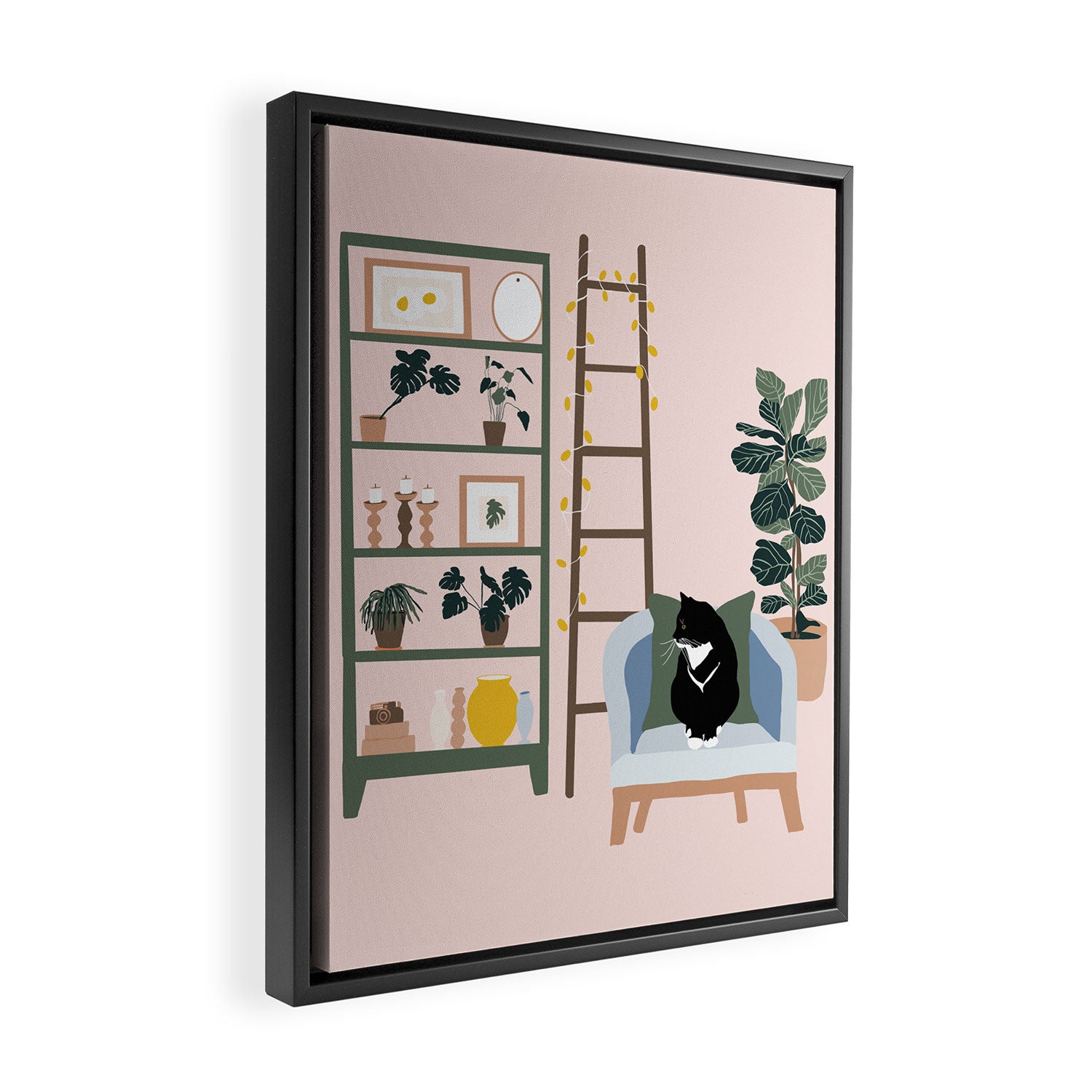 cat chilling out in the living room Framed Canvas Print Gallery Image 2