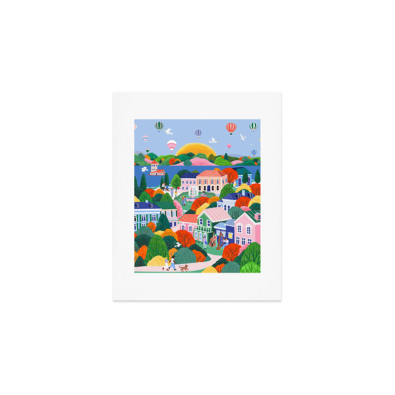 Colorful Hot Air Balloon Village Art Print Gallery Image 1