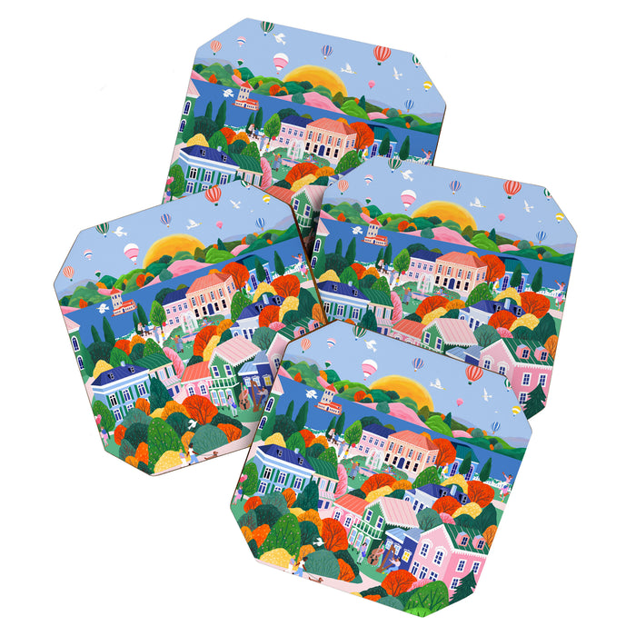 Colorful Hot Air Balloon Village Coaster Gallery Image 1