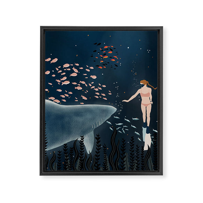 diving with sharks Framed Canvas Print Gallery Image 1