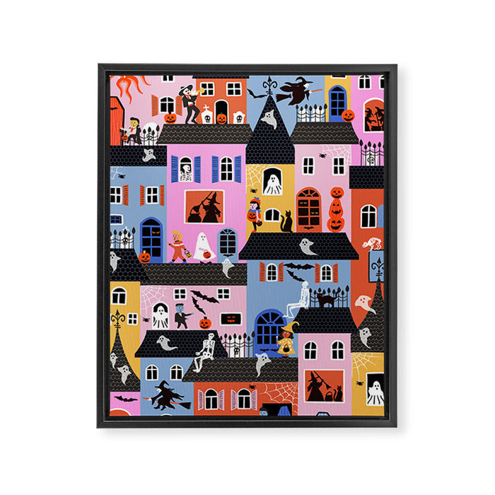 Halloween Houses Framed Canvas Print Gallery Image 1