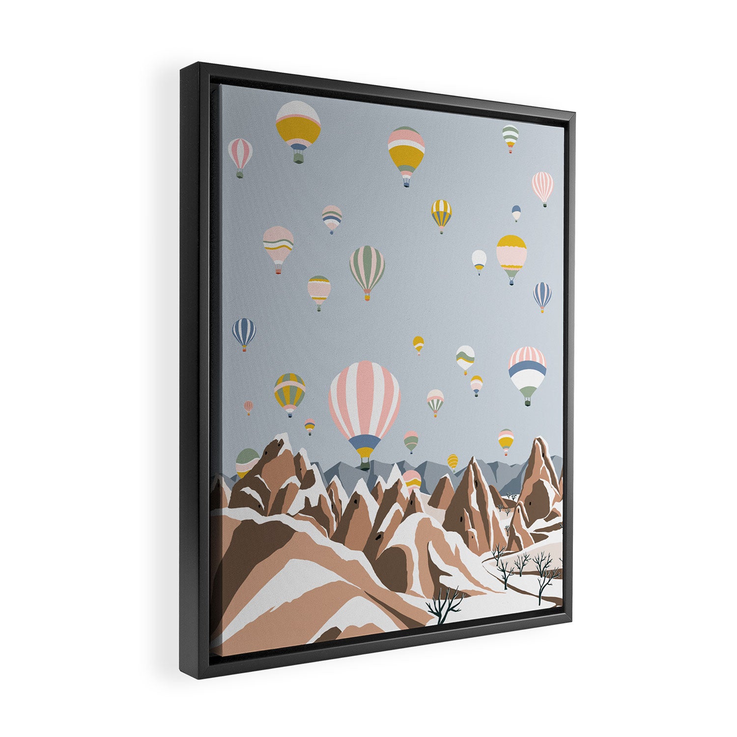 Hot air balloons over snowy mountains Framed Canvas Print Gallery Image 2