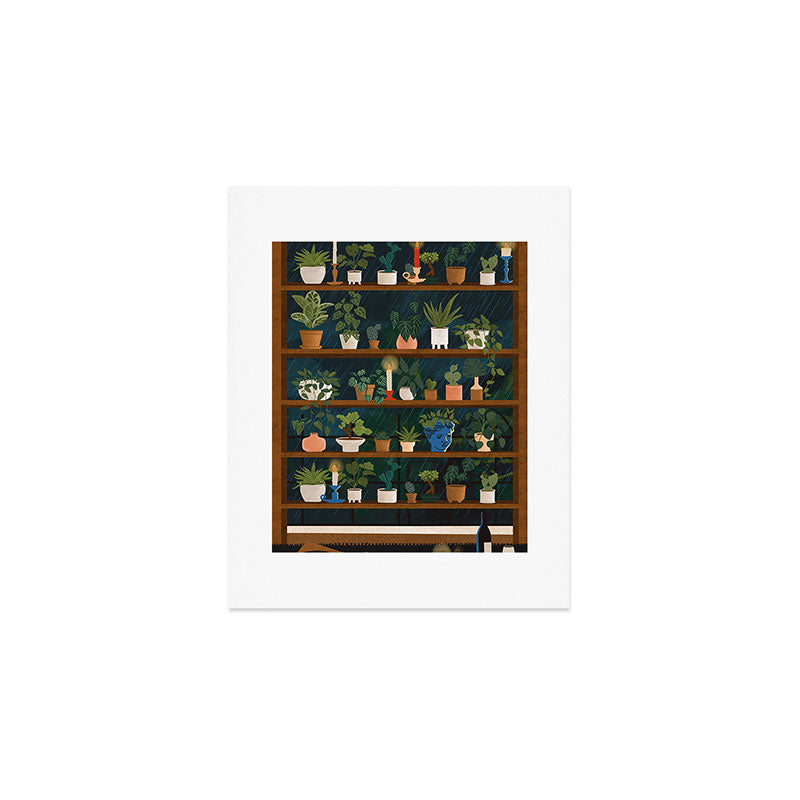 Plant Shelves Rainy Night Art Print Gallery Image 1