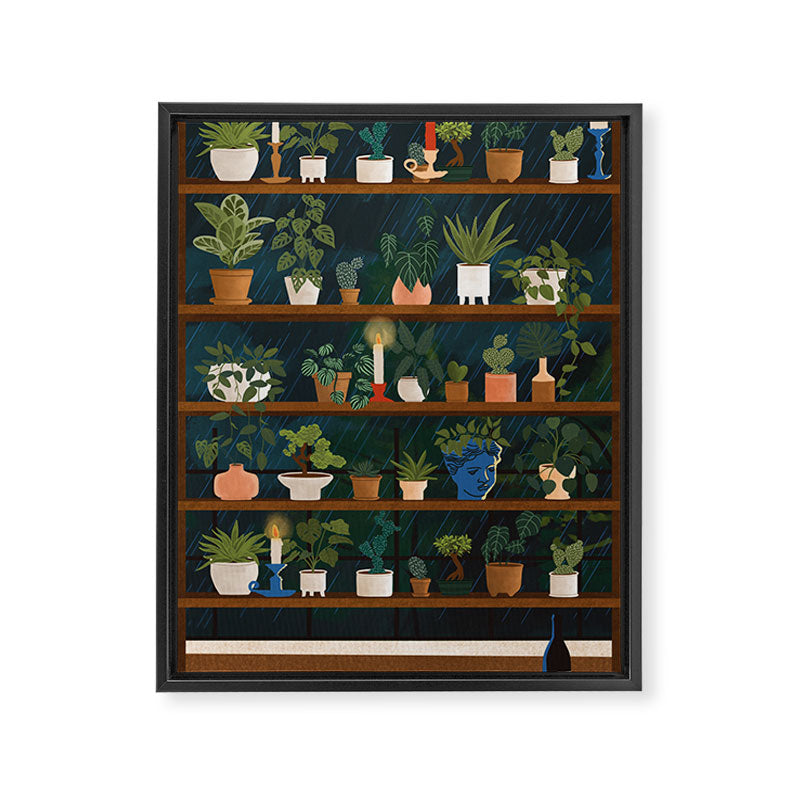 Plant Shelves Rainy Night Framed Canvas Print Gallery Image 6