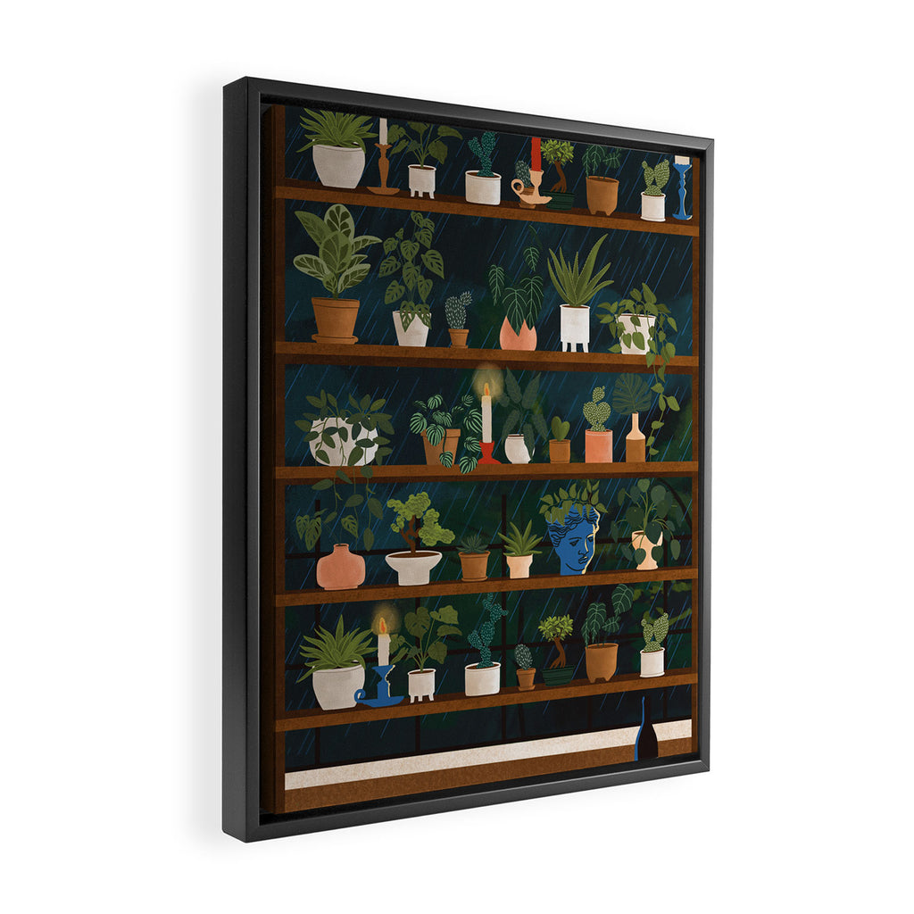 Plant Shelves Rainy Night Framed Canvas Print Gallery Image 2