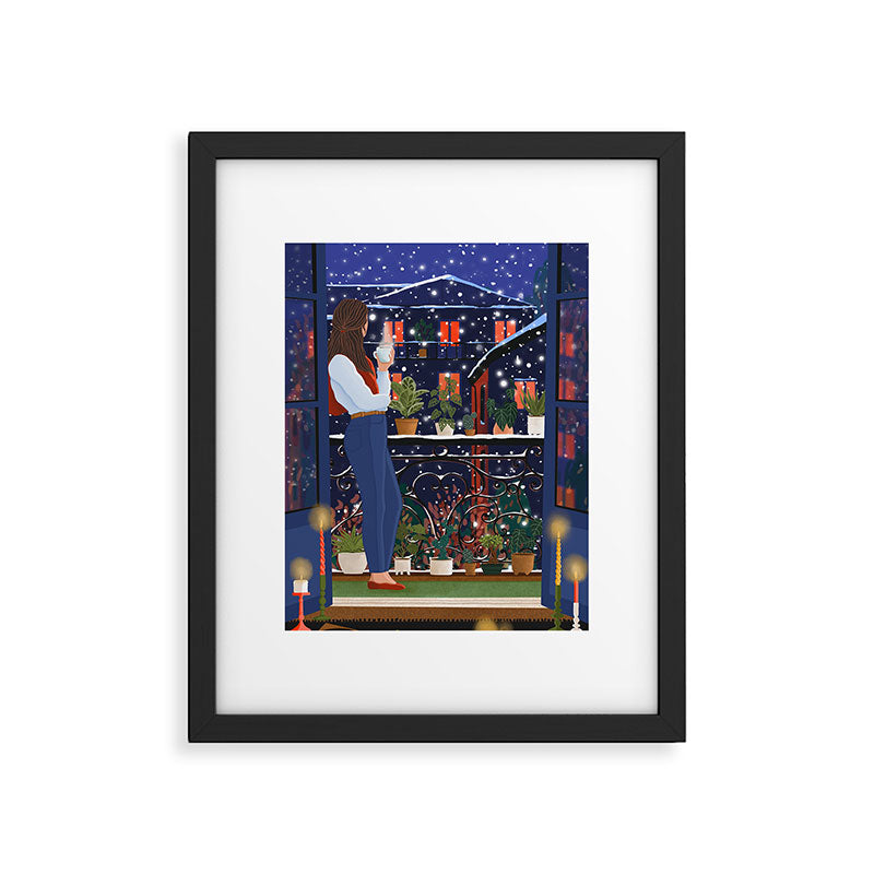 Romantic Snowy City Night Framed Art Print Gallery Image 5