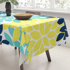 Navy Yellow Aqua Flower Pattern, Floral Pattern, Flower Petals, Flower Burst Tablecloth Gallery Image 3
