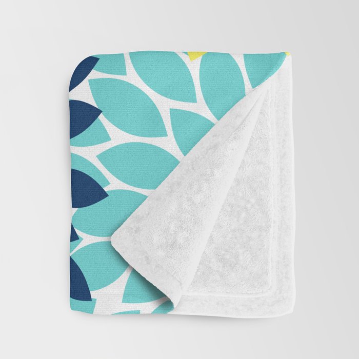 Navy Yellow Aqua Flower Pattern, Floral Pattern, Flower Petals, Flower Burst Throw Blanket Gallery Image 3