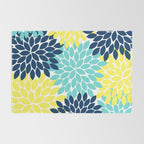 Navy Yellow Aqua Flower Pattern, Floral Pattern, Flower Petals, Flower Burst Rug Gallery Image 2