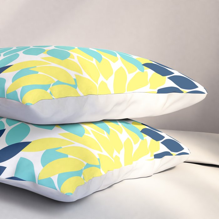Navy Yellow Aqua Flower Pattern, Floral Pattern, Flower Petals, Flower Burst Pillow Sham Gallery Image 3