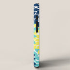 Navy Yellow Aqua Flower Pattern, Floral Pattern, Flower Petals, Flower Burst iPhone Case Gallery Image 2