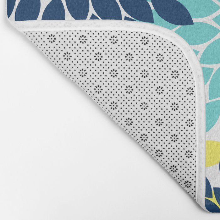 Navy Yellow Aqua Flower Pattern, Floral Pattern, Flower Petals, Flower Burst Bath Mat Gallery Image 2