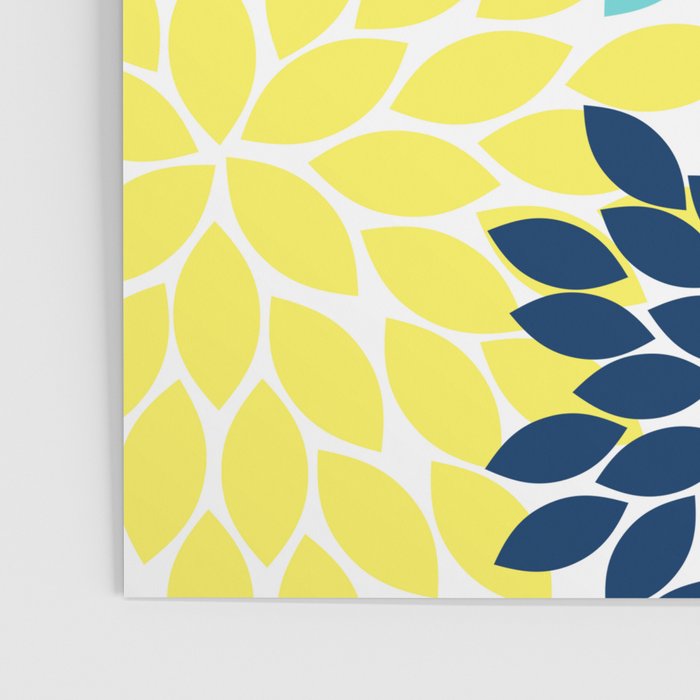 Navy Yellow Aqua Flower Pattern, Floral Pattern, Flower Petals, Flower Burst Poster Gallery Image 3