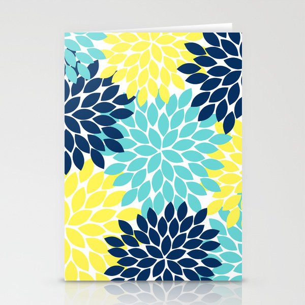 Navy Yellow Aqua Flower Pattern, Floral Pattern, Flower Petals, Flower Burst Stationery Card Gallery Image 2
