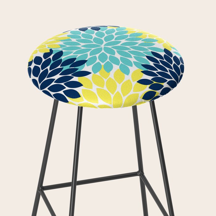 Navy Yellow Aqua Flower Pattern, Floral Pattern, Flower Petals, Flower Burst Stool Gallery Image 2
