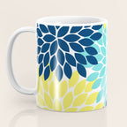 Navy Yellow Aqua Flower Pattern, Floral Pattern, Flower Petals, Flower Burst Coffee Mug Gallery Image 3