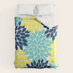 Navy Yellow Aqua Flower Pattern, Floral Pattern, Flower Petals, Flower Burst Duvet Cover Gallery Image 6