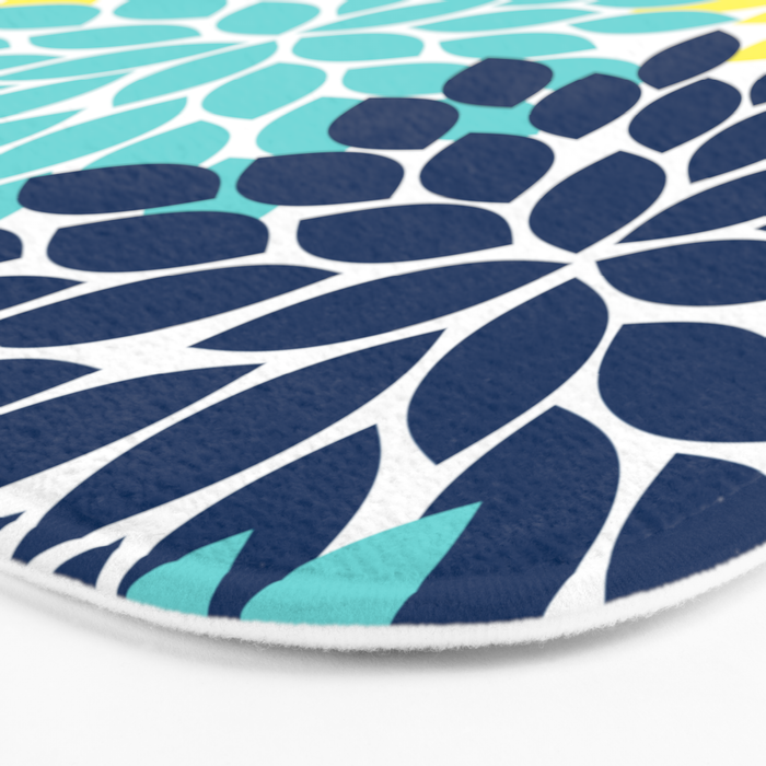 Navy Yellow Aqua Flower Pattern, Floral Pattern, Flower Petals, Flower Burst Bath Mat Gallery Image 3
