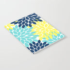 Navy Yellow Aqua Flower Pattern, Floral Pattern, Flower Petals, Flower Burst Notebook Gallery Image 2