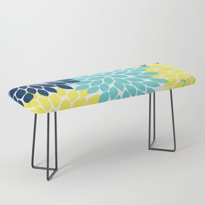 Navy Yellow Aqua Flower Pattern, Floral Pattern, Flower Petals, Flower Burst Bench Gallery Image 1