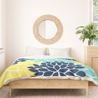 Navy Yellow Aqua Flower Pattern, Floral Pattern, Flower Petals, Flower Burst Duvet Cover Gallery Image 3