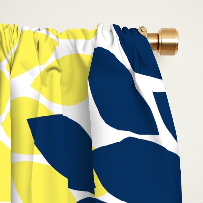 Navy Yellow Aqua Flower Pattern, Floral Pattern, Flower Petals, Flower Burst Window Curtain Gallery Image 2